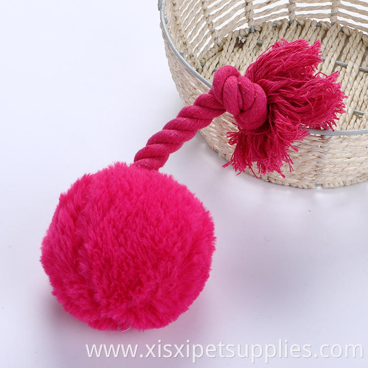 different color plush ball with rope interactive toy for dog